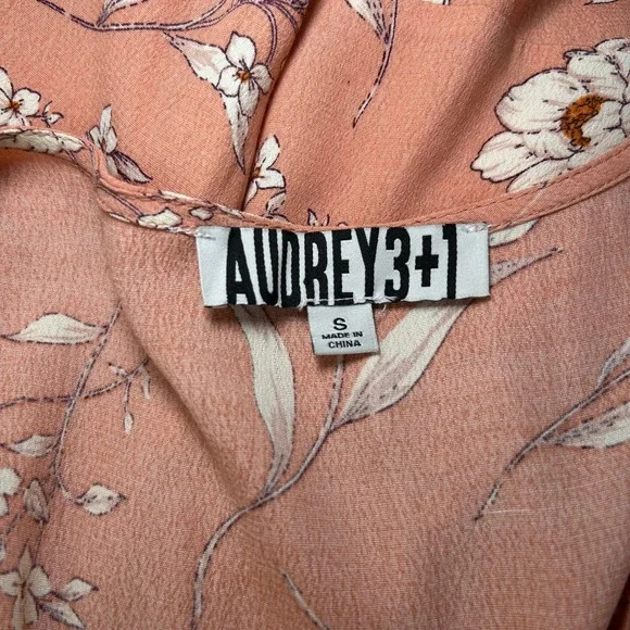 Audrey 3+1 Floral Wrap Maxi Dress Peach Boho Ruffle Hem Short Sleeve Small - Picture 3 of 5